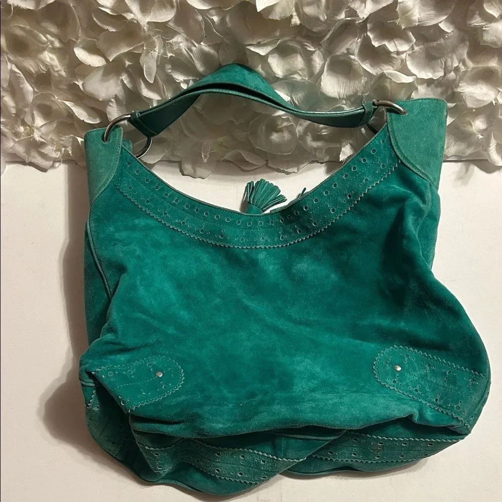 Burberry Teal Suede Hobo Bag